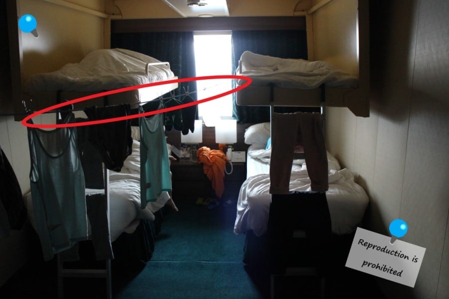 クルーズ部屋で洗濯物干しロープ